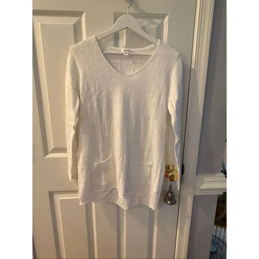 J. Jill Pure Jill White Coastal Grandma Cotton Linen Tunic Top w/ Pockets Sz S E